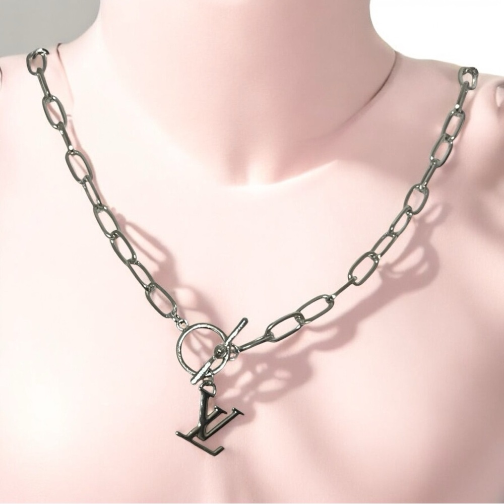 Stamped Silver Louis Vuitton Authentic Upcycled LV charm necklace